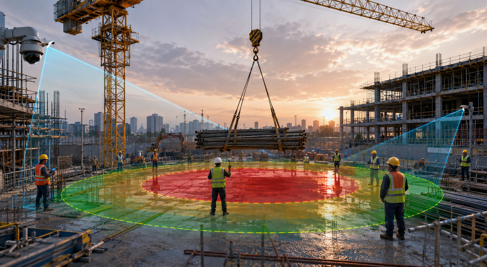 Hazardous zone monitoring around cranes at construction sites
