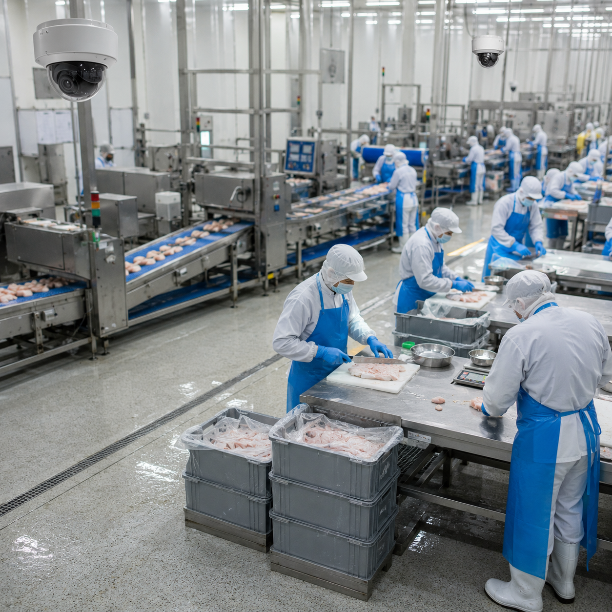 Theo dõi công nhân trong nhà máy chế biến thực phẩm