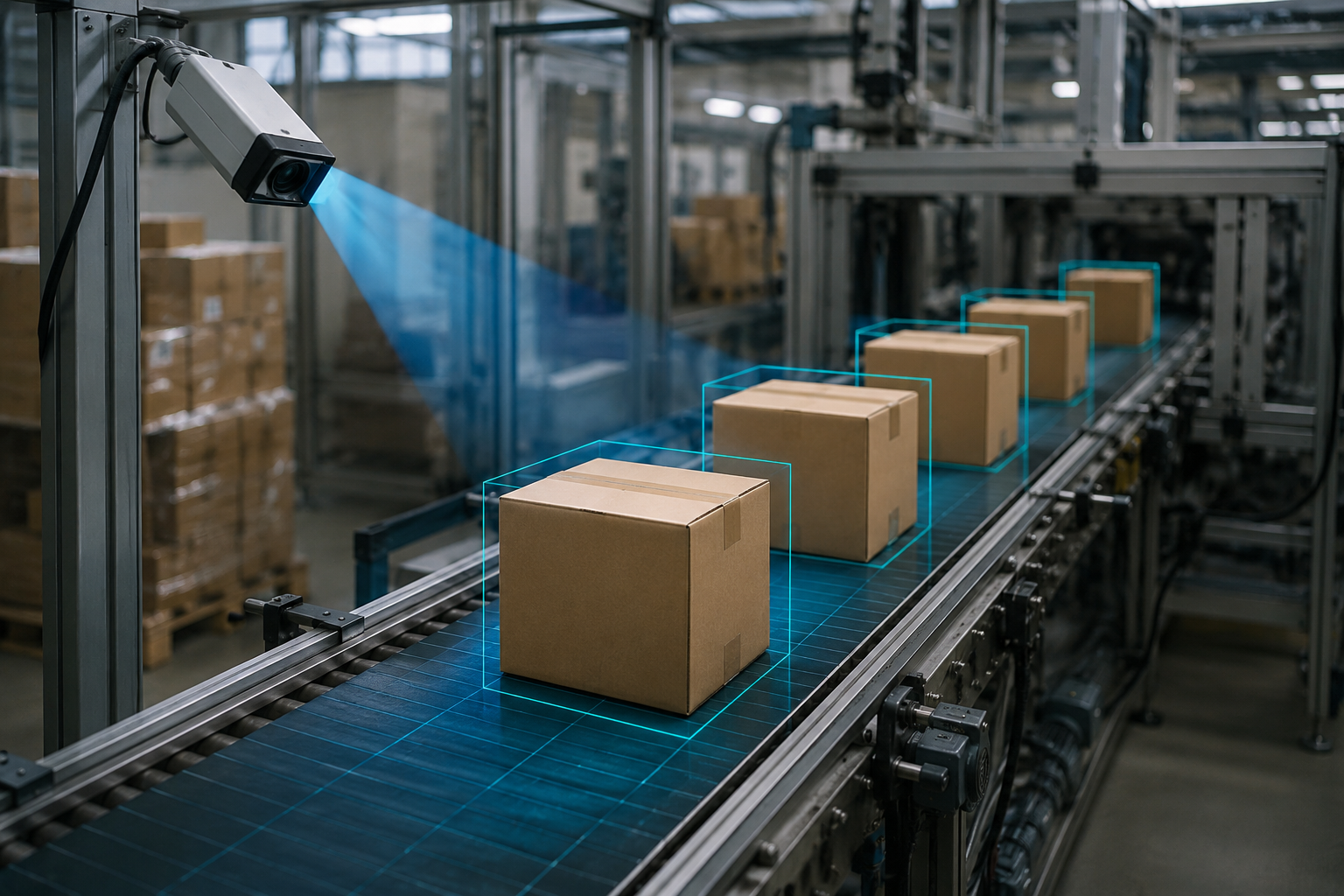 Counting cardboard boxes on the packaging line.
