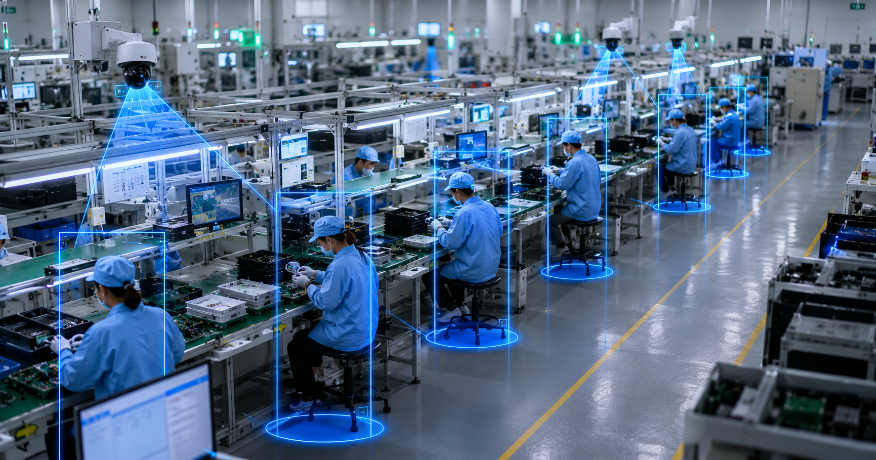 電子機器組立ラインの作業員を監視する。
