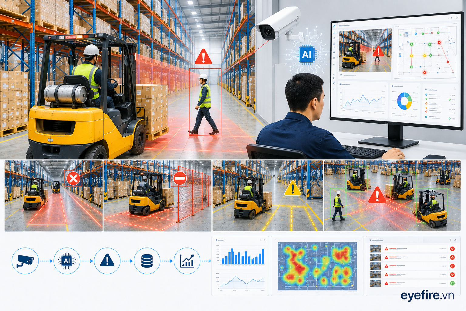AI camera prevents forklift collisions.