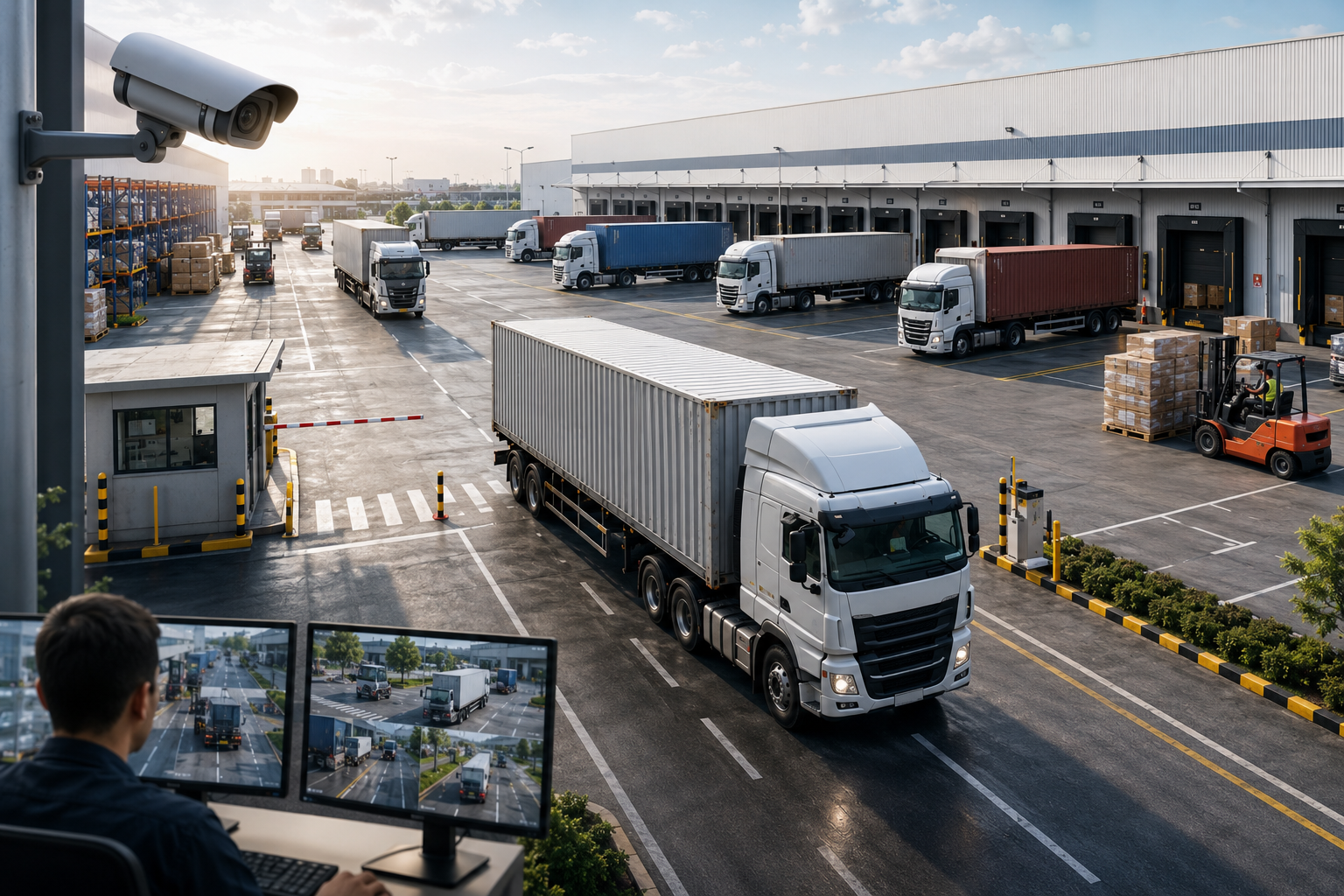 Monitoring the speed of tractor-trailer trucks at the logistics center.