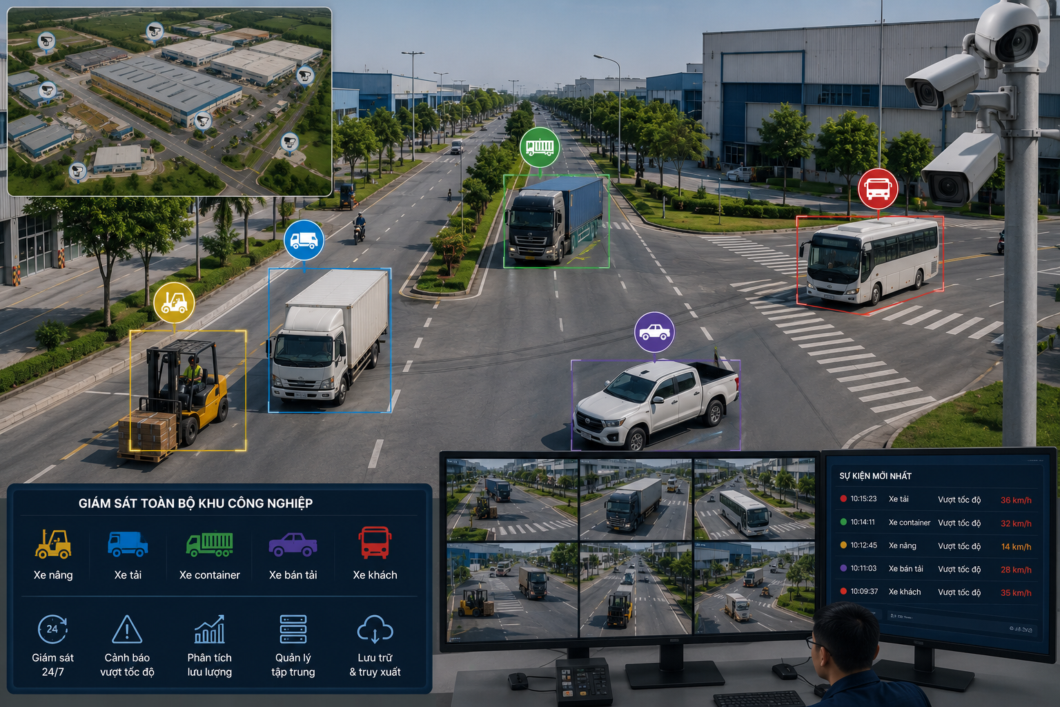 Monitoring vehicle speed in industrial zones.