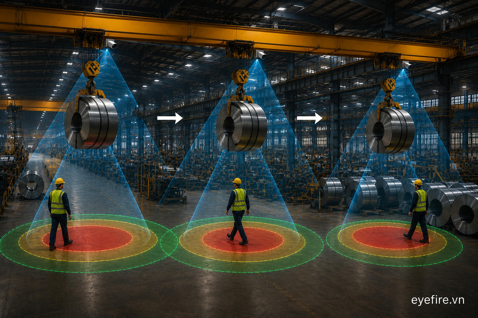 AI Cameras Track Hazardous Zones While the Overhead Crane Is Moving